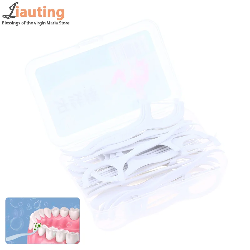 

Новинка, 50 шт./кор., портативная одноразовая зубная нить, пластиковая зубочистка, высоконапрядная зубная нить, коробка для зубной нити ﻿ Уход за полостью рта