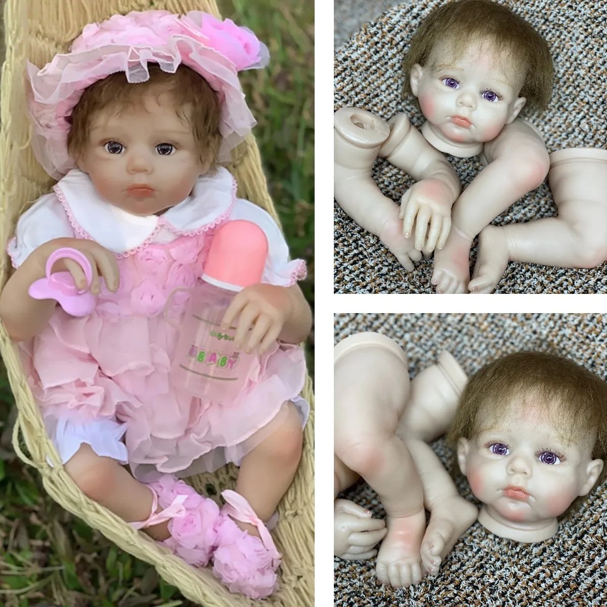 22 Inch dk139 Handmade Bebe Reborn Kits Painted Finished Newborn Kits With Rooted Hair Unassembly Doll