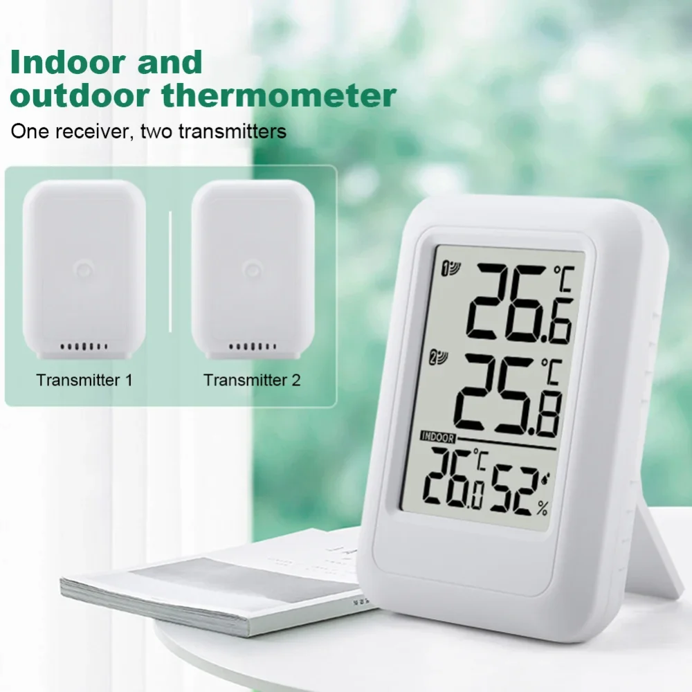 

Wireless Weather Station Temperature And Humidity Monitor Foladable Stand Inside Outside Thermometer 100m Range For Home Office