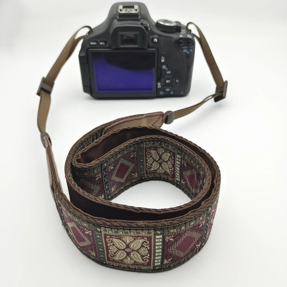 Camera Universal Embroidered Style Cotton Woven Strap Digital SLR Camera Neck Strap Adjustable Cross Body Shoulder Strap