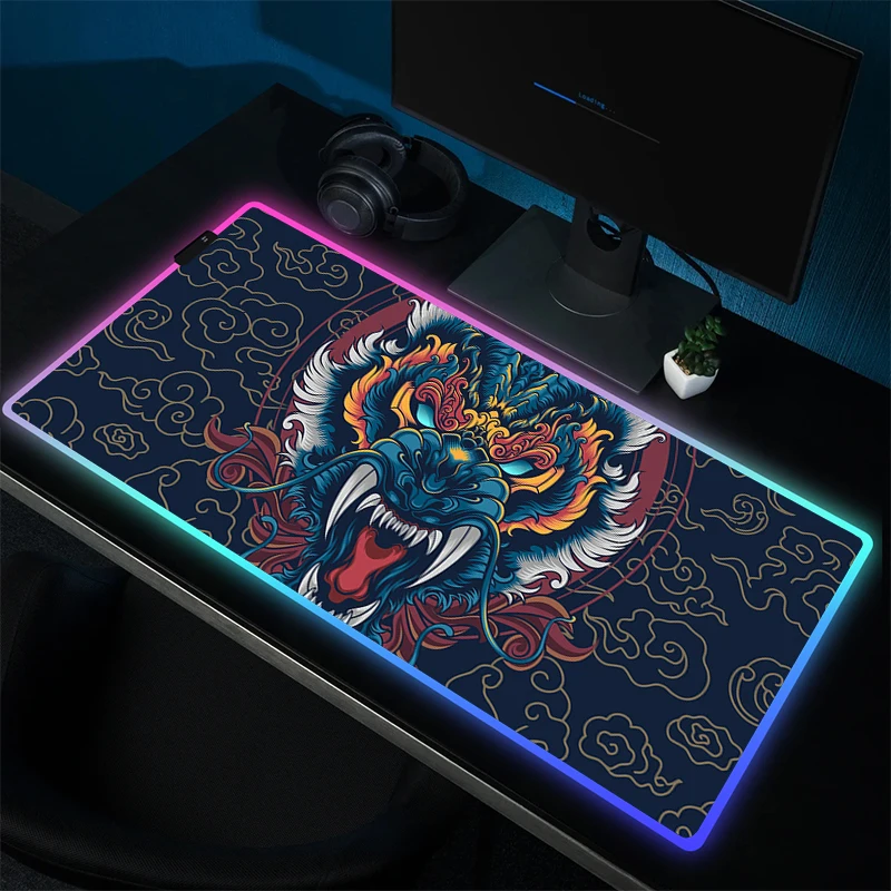 Japanes Dragon Mousepad Grote Gaming Muis Mat Rgb Hd Print Muismat Gamer Vergrendeling Rand Tapijt Led Game Rubber Accessoires Xxl