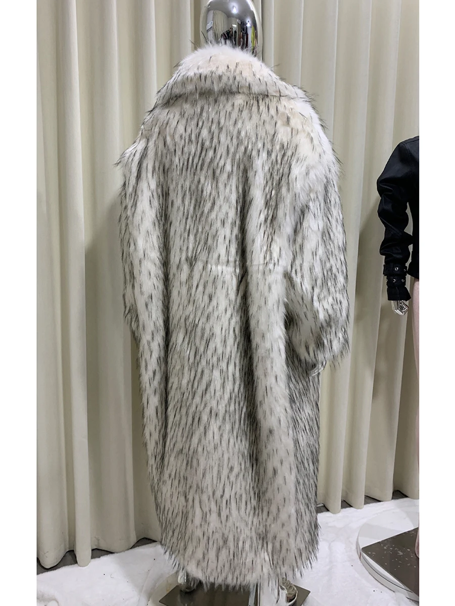 

Осень-зима оверсайз удлиненное толстое теплое волосатое лохматое пальто из искусственного лисьего меха мужское двубортное свободное пушистое меховое пальто
