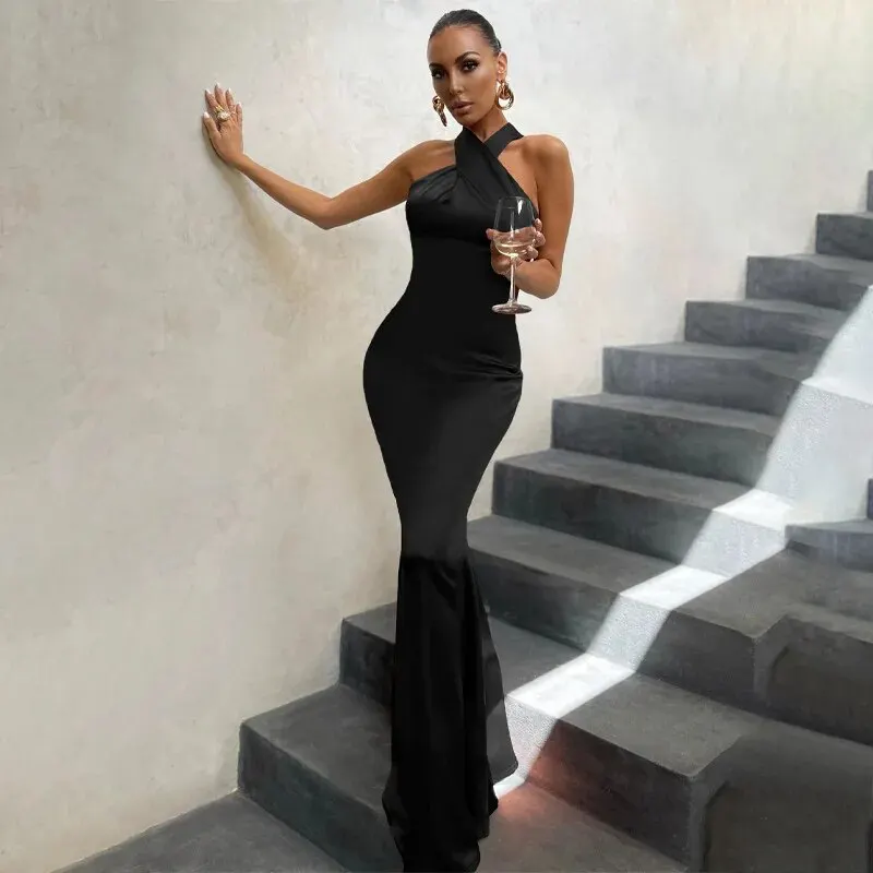 

Arazooyi Women 2025 Summer Elegant Party Club Evening Streetwear Bodycon Black Long Dress Wholesale Items For Business
