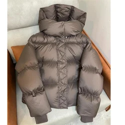 2024 inverno moda feminina solto espessamento quente com capuz parkas casaco feminino cor sólida casual manga longa topos outerwear