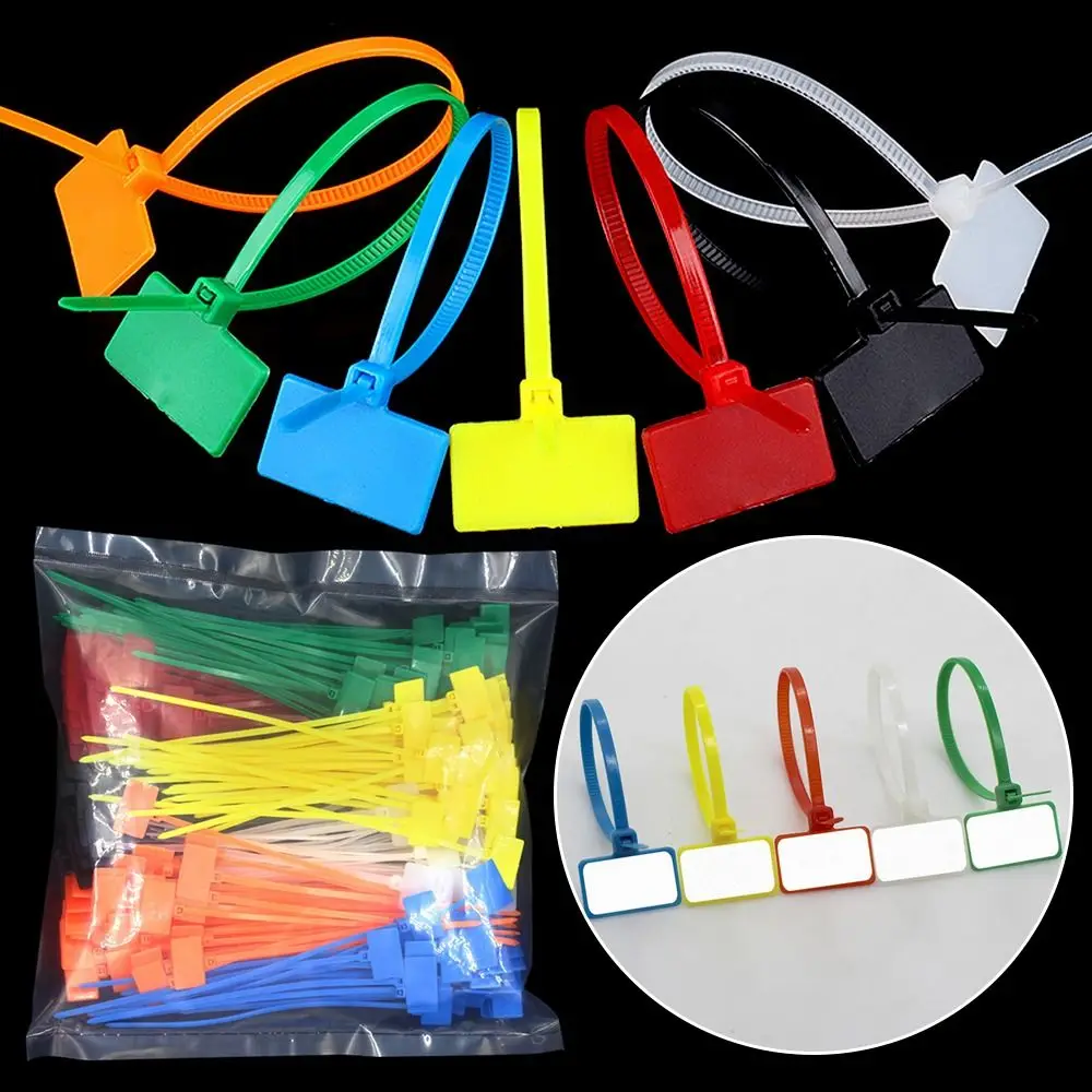 100pcs Fasteners Set Easy Mark Cable Ties Nylon Material Colorful Style Nylon Ties Plastic Label Strapping Tape Garment Clothing