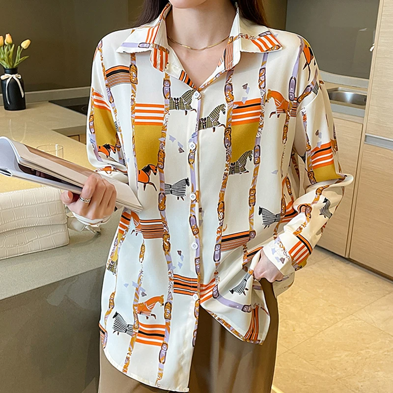 New chic ladies shirts Fashion printing women blouses 2022 Spring autumn causal Long sleeve blouses mujer blusas