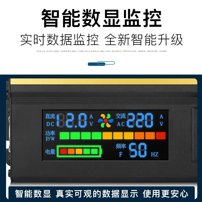 Car Battery Inverter 12V to 110V/220V 1000W 2000W Built-in LCD Screen Voltage Monitoring