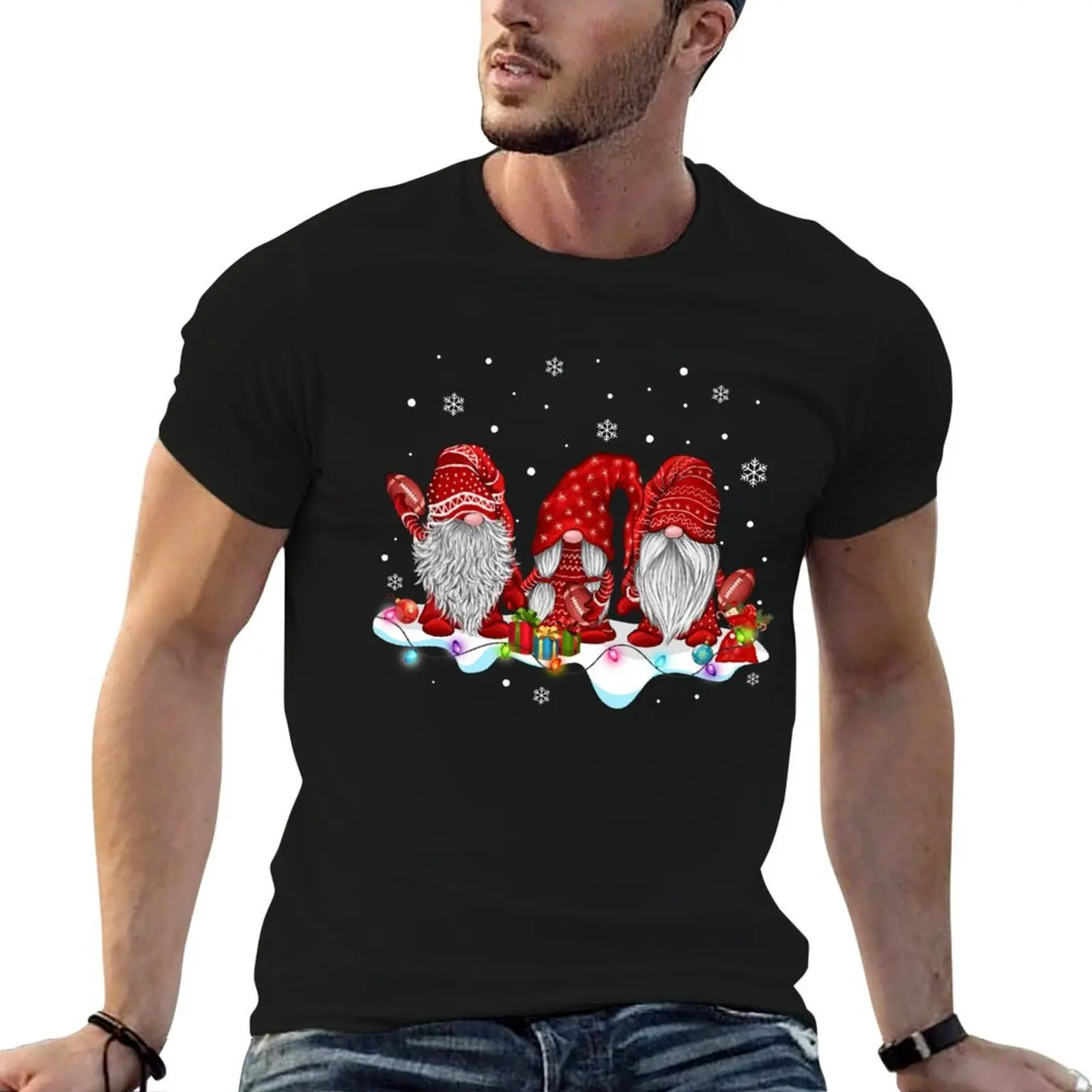 

Funny Christmas Red Gnome American Football Player Shirts Xmas Santa Gnomes T Shirt T-Shirt printed t shirts for man T-Shirt