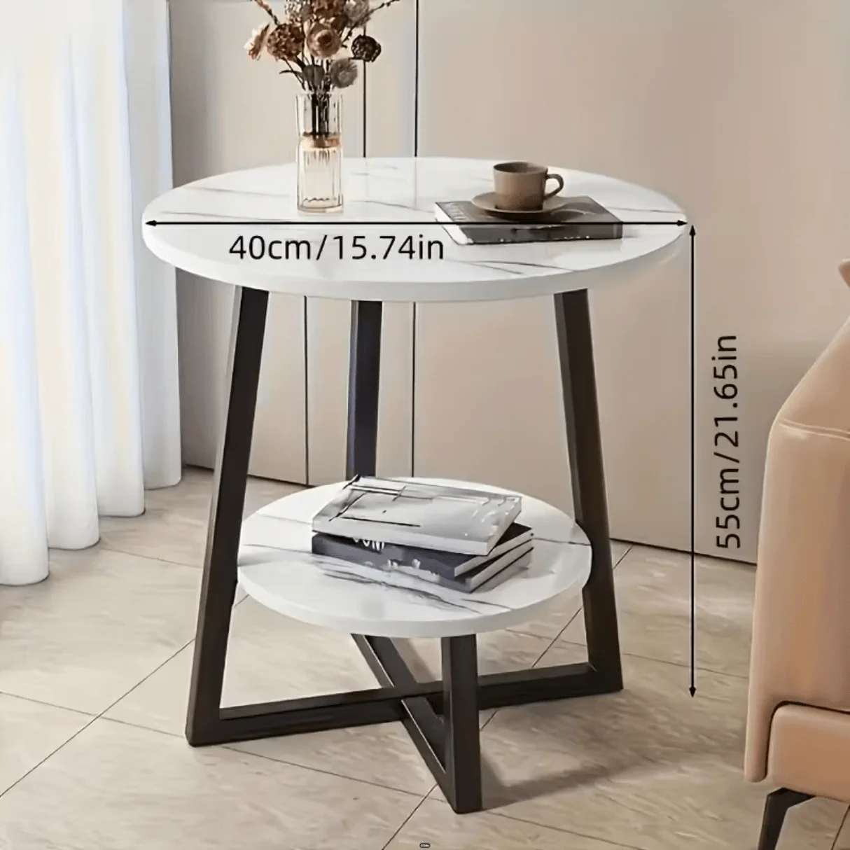 Modern 2-Tier Metal Coffee Table With Storage Shelves - Compact Round Side Table For Living Room, Balcony, Or Bedroom