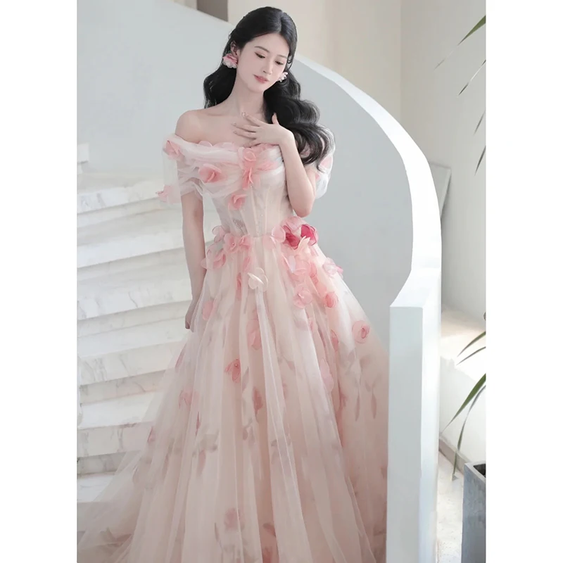 Ele One-oulder Wedding Dr for Engagement And Banquet Performance Host Long Gown Sweet Sle A-Line Skirt