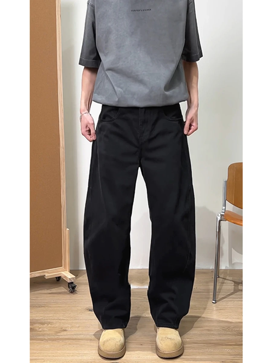 

American High Street Knife Men's Jeans mid Waist Wide Leg Pants Loose Straight Workwear Trousers Spring Autumn Faion