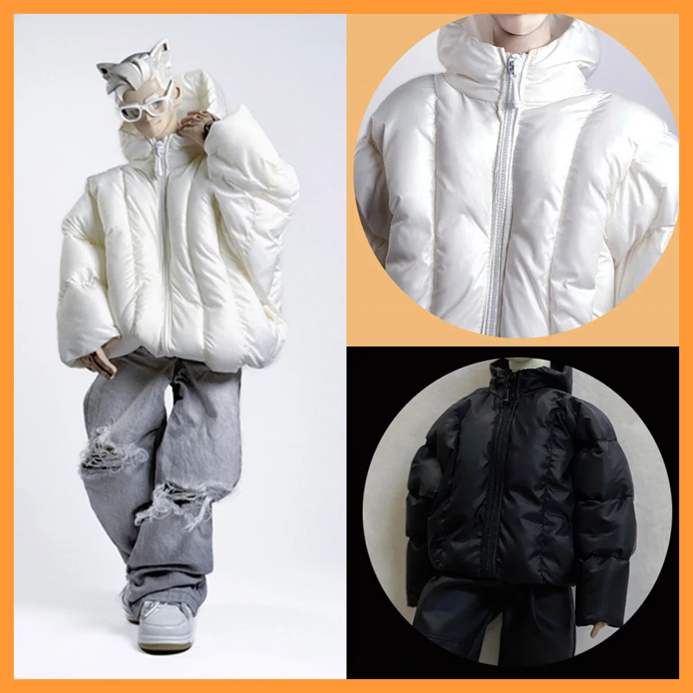 

1/6 Male Street Jacket Short White All-match Bread Coat Big Hooded Cotton Padded Parkas Fashion Winter Jacket for 12" Figure Toy