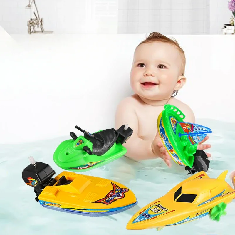 Barco de juguete de cuerda de barco de velocidad para niños, Barco clásico de relojería, baño de ducha de invierno, flotador en el agua, juego de juego para bañarse y nadar, 1 unidad