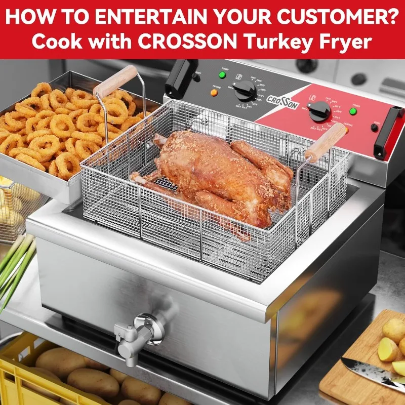 مقلاة تركية سلة ثلاثية كهربائية 24 رطل مع صنبور تصريف الزيت، رف تصريف الزيت، مقلاة عميقة على سطح الكونترتوب التجاري #6