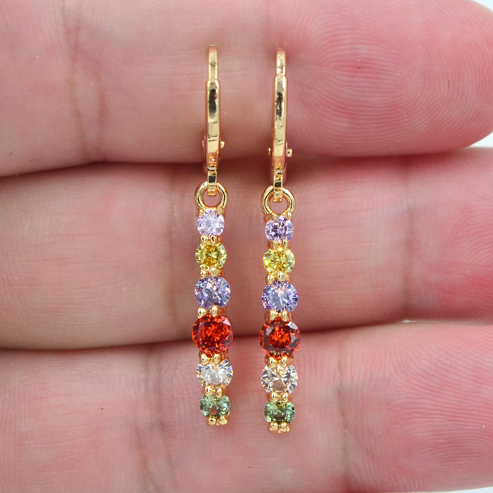 Fashion Gold Color Clear Zirconia CZ Stick Dangle Earrings for Women