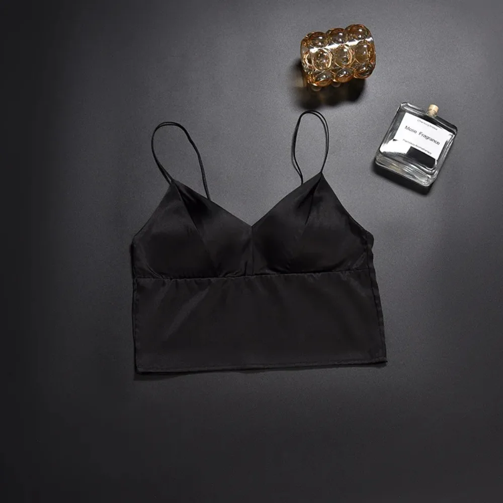 Abbigliamento sexy casual da donna Canotta in raso di seta di gelso naturale con top senza spalline Cuscino per il petto Reggiseno a 3/4 tazze Gilet interno