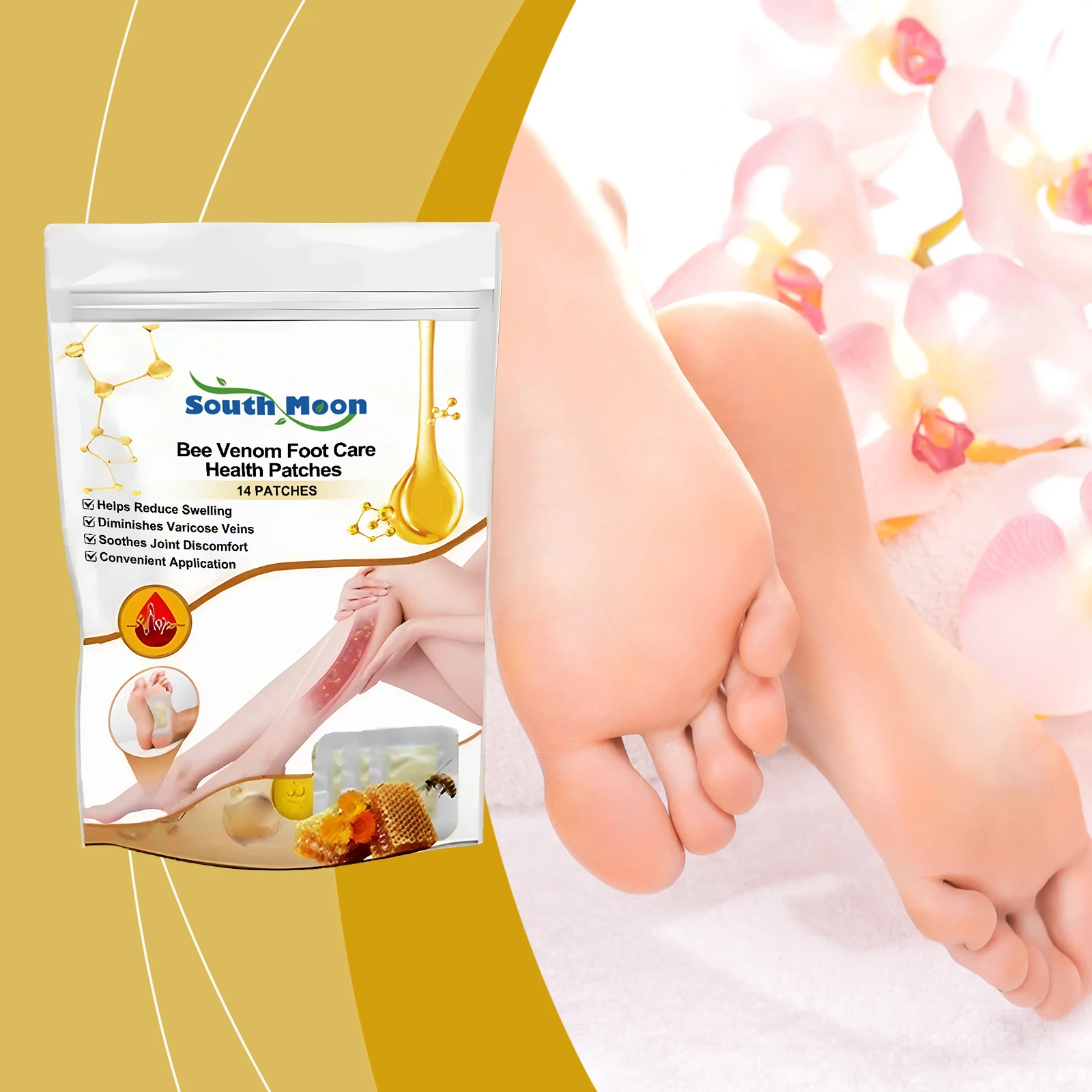 

Пластырь для ног с пчелиным ядом для питательного ухода, улучшающий отеки ног и варикозного расширения вен ног, очищающий и успокаивающий пластырь для ухода за ногами