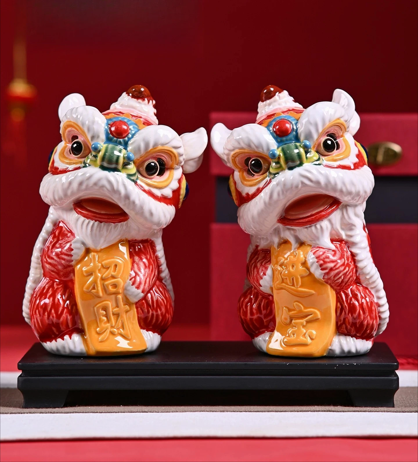 For Intangible Cultural Heritage Handicrafts Guochao Lion Dance Ornament Ceramic Lion Dance Ornament