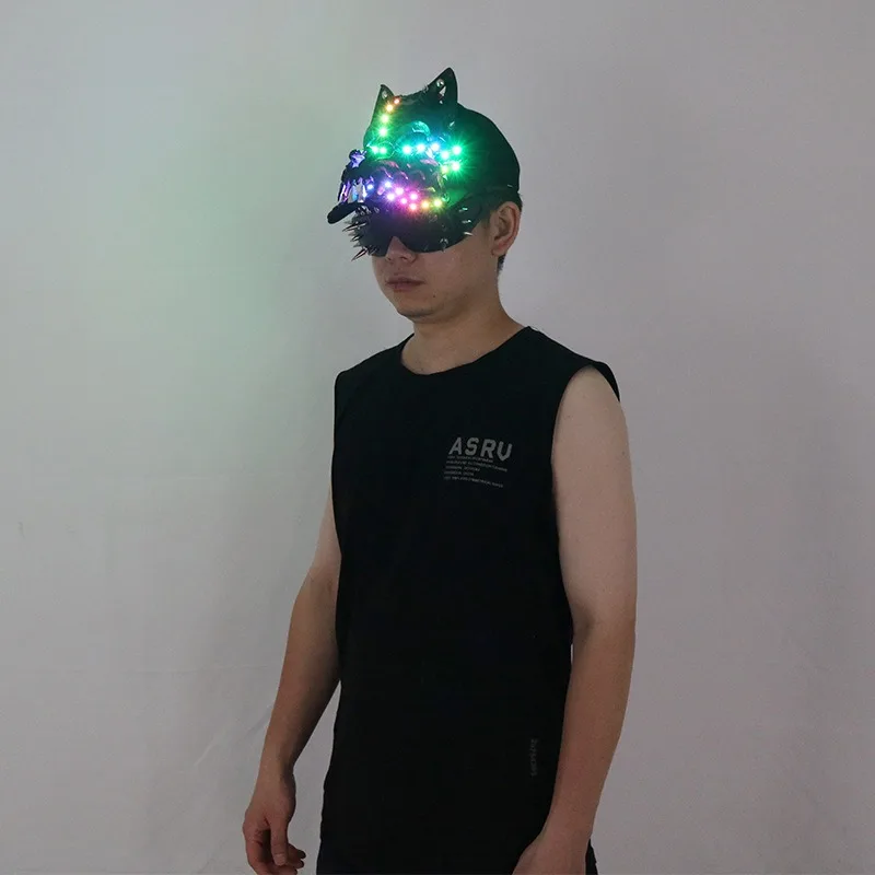 Kolorowa, świecąca czapka LED z motywem czaszki, fluorescencyjna czapka baseballowa, rekwizyt do klubu nocnego, baru, KTV, akcesorium imprezowe, przyciągająca wzrok ozdoba na głowę.