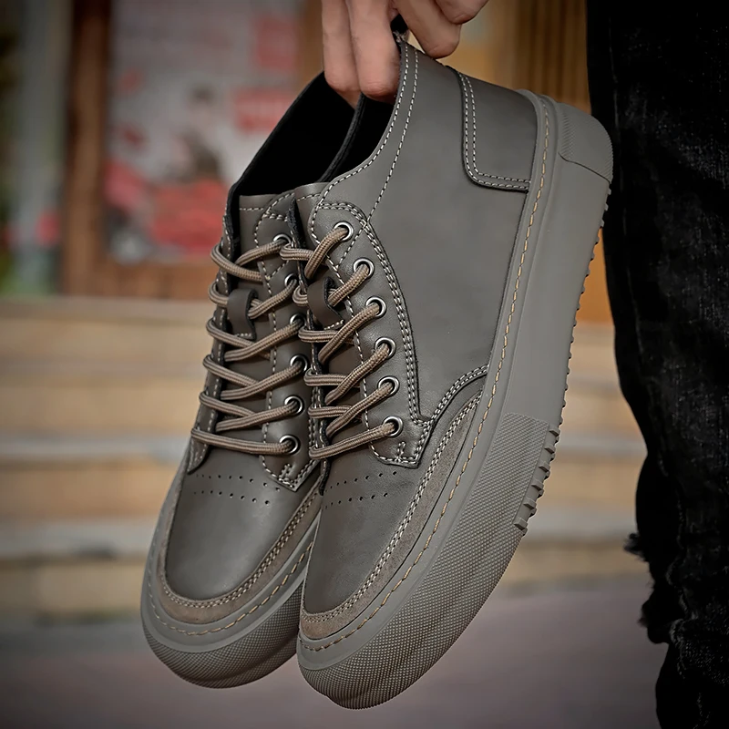 

Autumn Winter New High-top Business Casual Quality Leather Men's Boots Fashion Boots Trends Soft Sole Sneakers Men's Ankle Boots