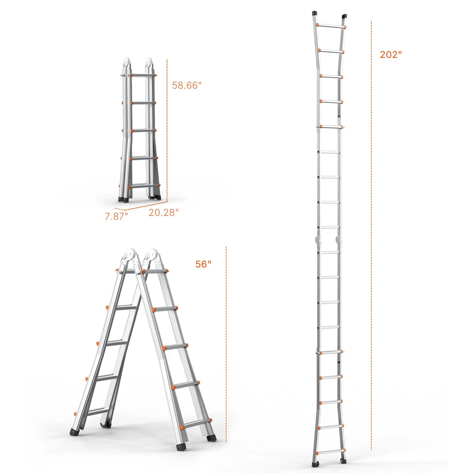 Telescoping Ladder A Frame, 17 FT Compact Aluminum Extension Ladder, Multi-Function Portable Collapsible RV Ladder, Telescopic Ladder for Homework Stairs Indoor Outdoor Roof, 330lb Load