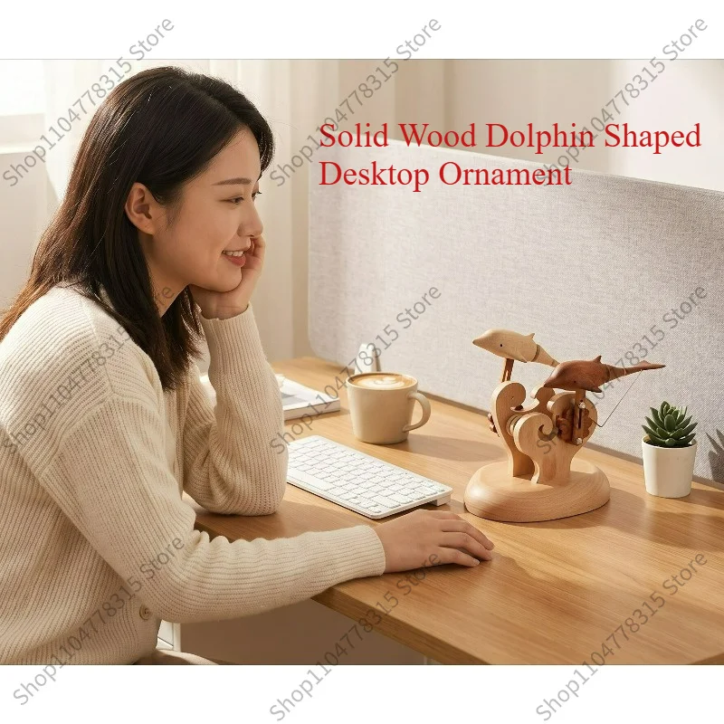 For Solid Wood Dolphin Desktop Ornament, Creative Stress Relief Decor for Birthday & Holiday Gift