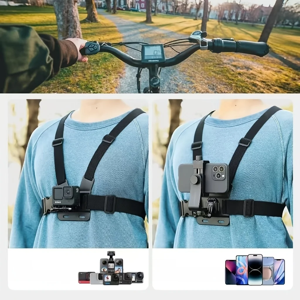 Adjustable Headband And Chest Band Shooting Stand for Mobile Phones And Action Cameras Compatible with GoPro DJI And More
