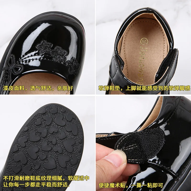 2023 Girls Black Leather Shoes Summer New Soft Black Uniform School Shoes Kids Shoes Drop Shipping Cute Children Loafers Flats