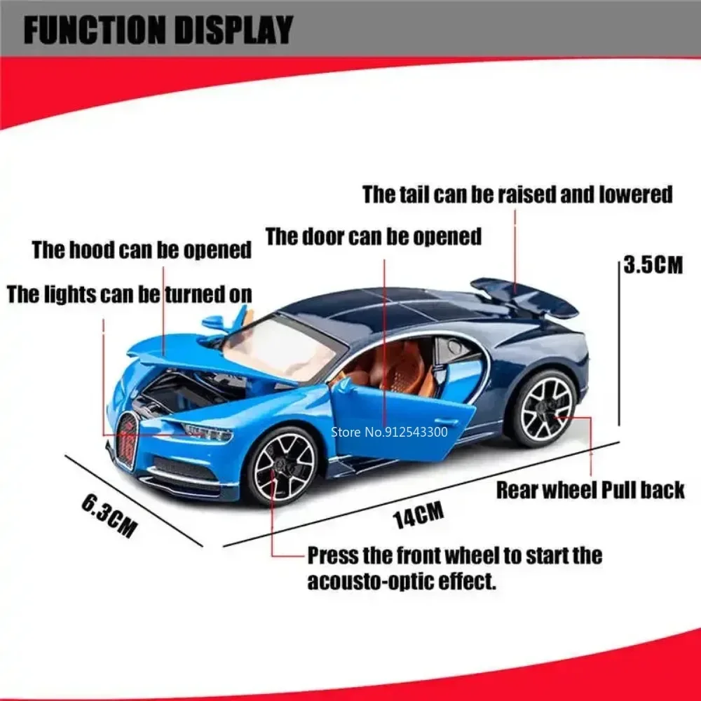 Maßstab 1:32 Bugatti Chiron Legierung Spielzeugauto Modell Druckguss Metall Sound Licht Zurückziehen Simulation Fahrzeugmodelle Hobby Ornamente Geschenk