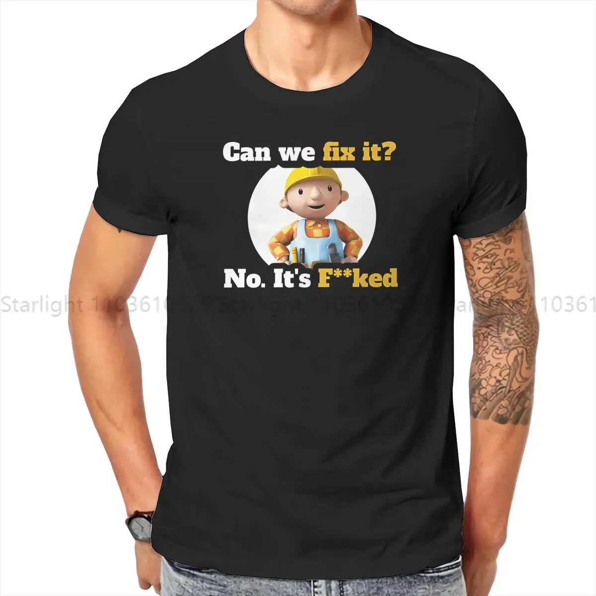 Engineer Creative TShirt for Men Can We Fix It Bob Builder Round Collar T Shirt Personalize Gift Streetwear