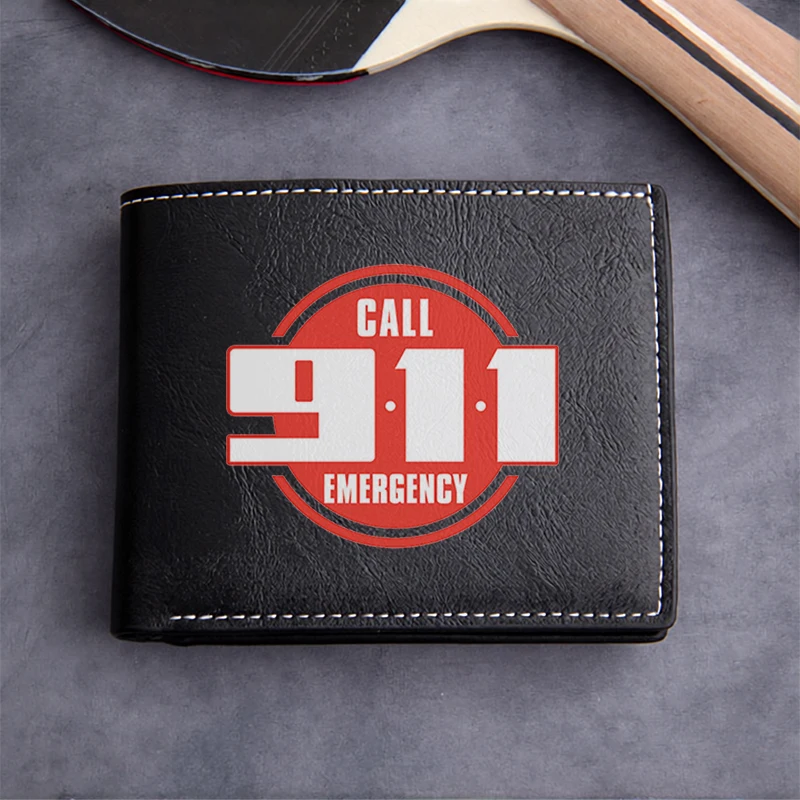 CALL 911 EMERGENCY PU LEATHER MEN'S SLIM WALLET LIGHTWEIGHT DURABLE BUSINESS STYLE COMPACT DESIGN HIGH QUALITY FINISH