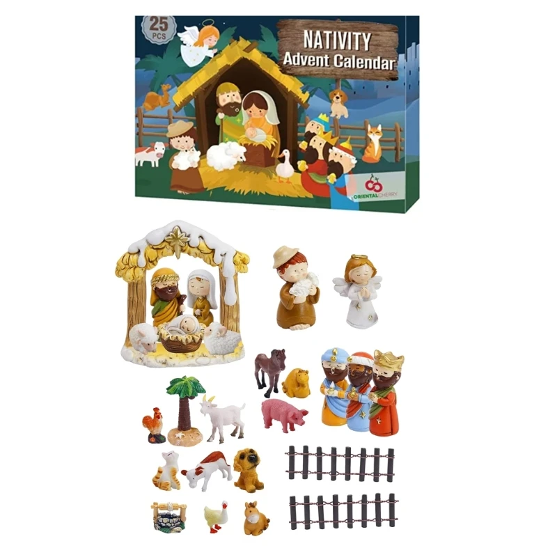 

Festival Countdowns Calendar with 25 Nativity Figurines for Children Christmas