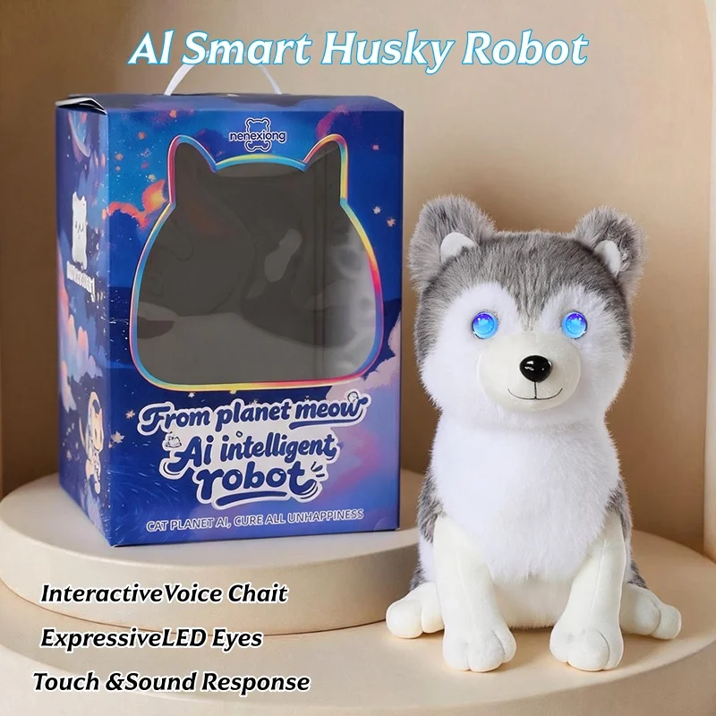 Interactive AI Intelligent Husky Plush Doll Talking Robot Dog Toy Glowing Emotional Eyes Smart Companion Stuffed Animal Toy Gift