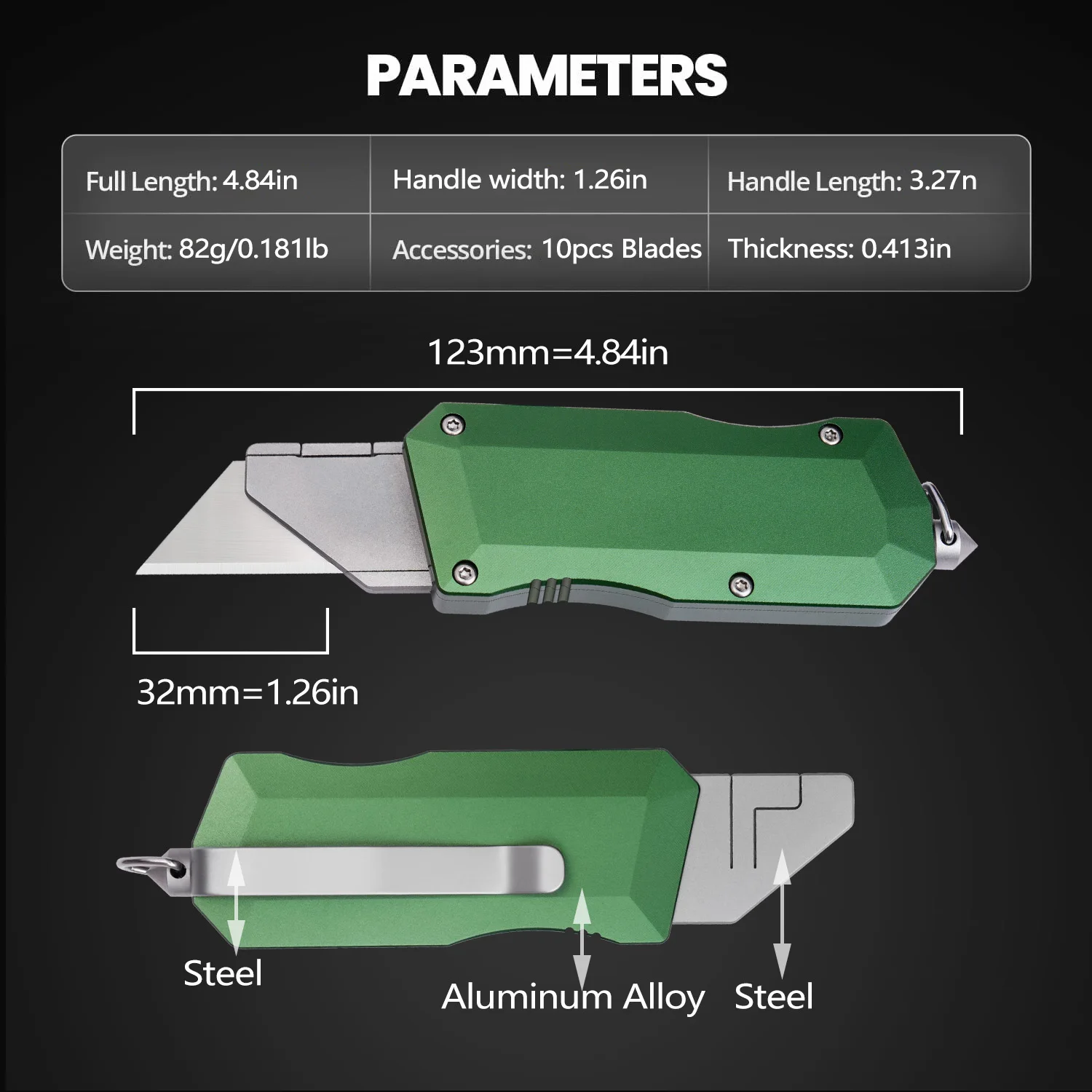 Coltello multiuso in lega di alluminio Multiutensile mini strumento EDC Taglierina per carta Strumento tascabile da campeggio esterno dotato di 10 lame affilate