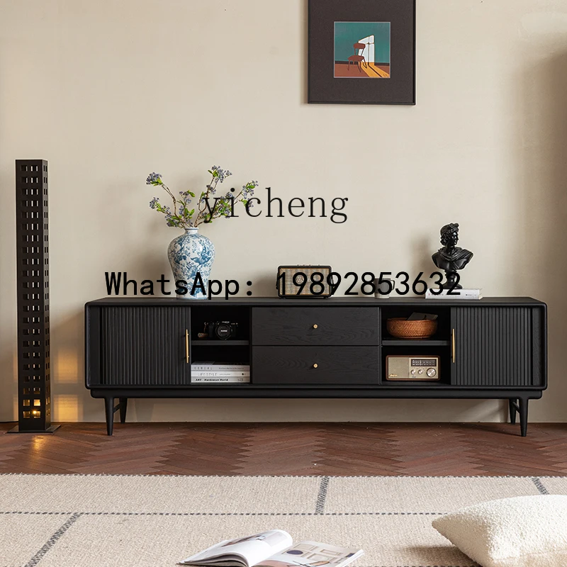 rolling shutter door medieval TV cabinet solid wood living room audio-visual cabinet low cabinet retro