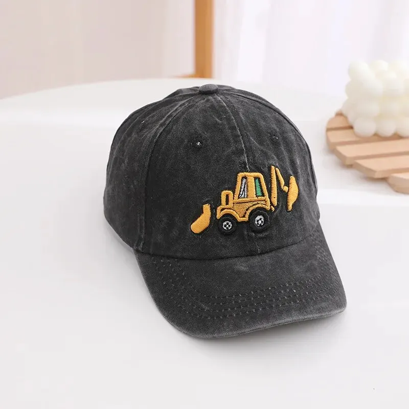 Children Excavator Embroidery Baseball Caps Washed Spring Summer Outdoor Adjustable Casual Hats Boy Girl Travel Sunscreen Hat