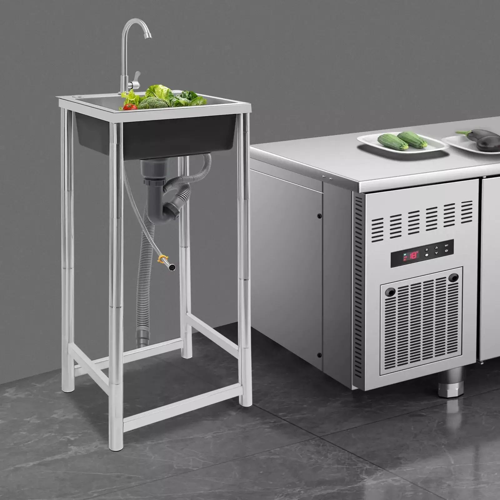 حوض من الفولاذ المقاوم للصدأ مع صنبور، حوض أدوات قائم بذاته، حوض وعاء واحد