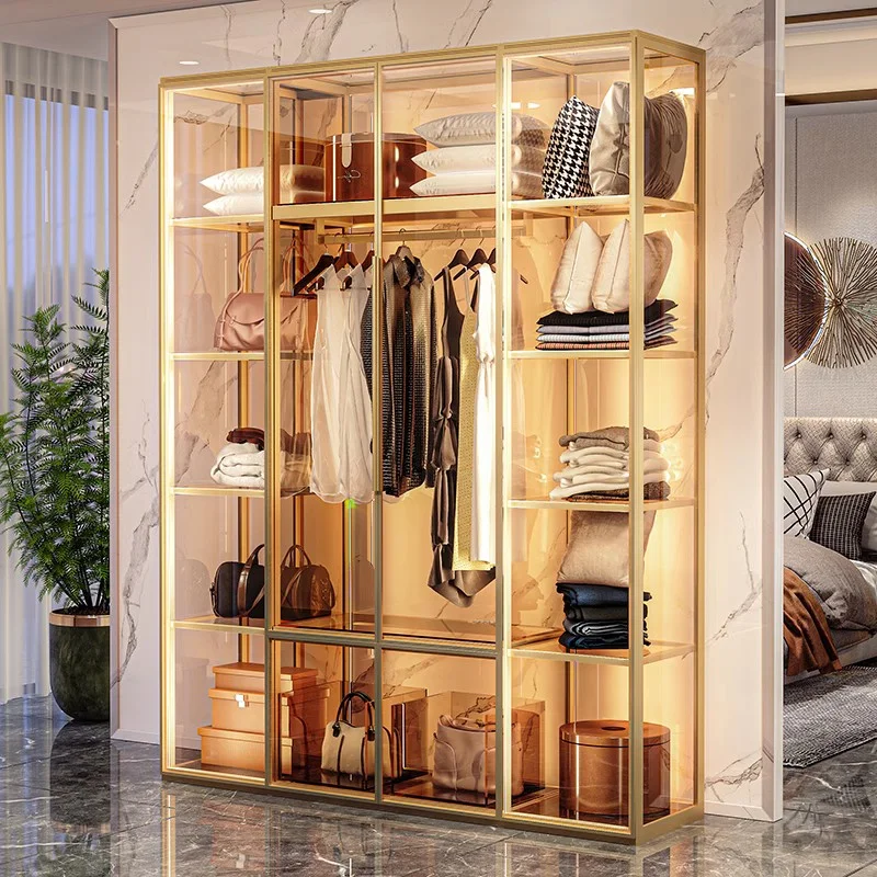 خزانة للملابس، خزانة ملابس، أبواب زجاجية، منظم معدني، خزانة ملابس مريحة، خزانة تخزين، أثاث منزلي