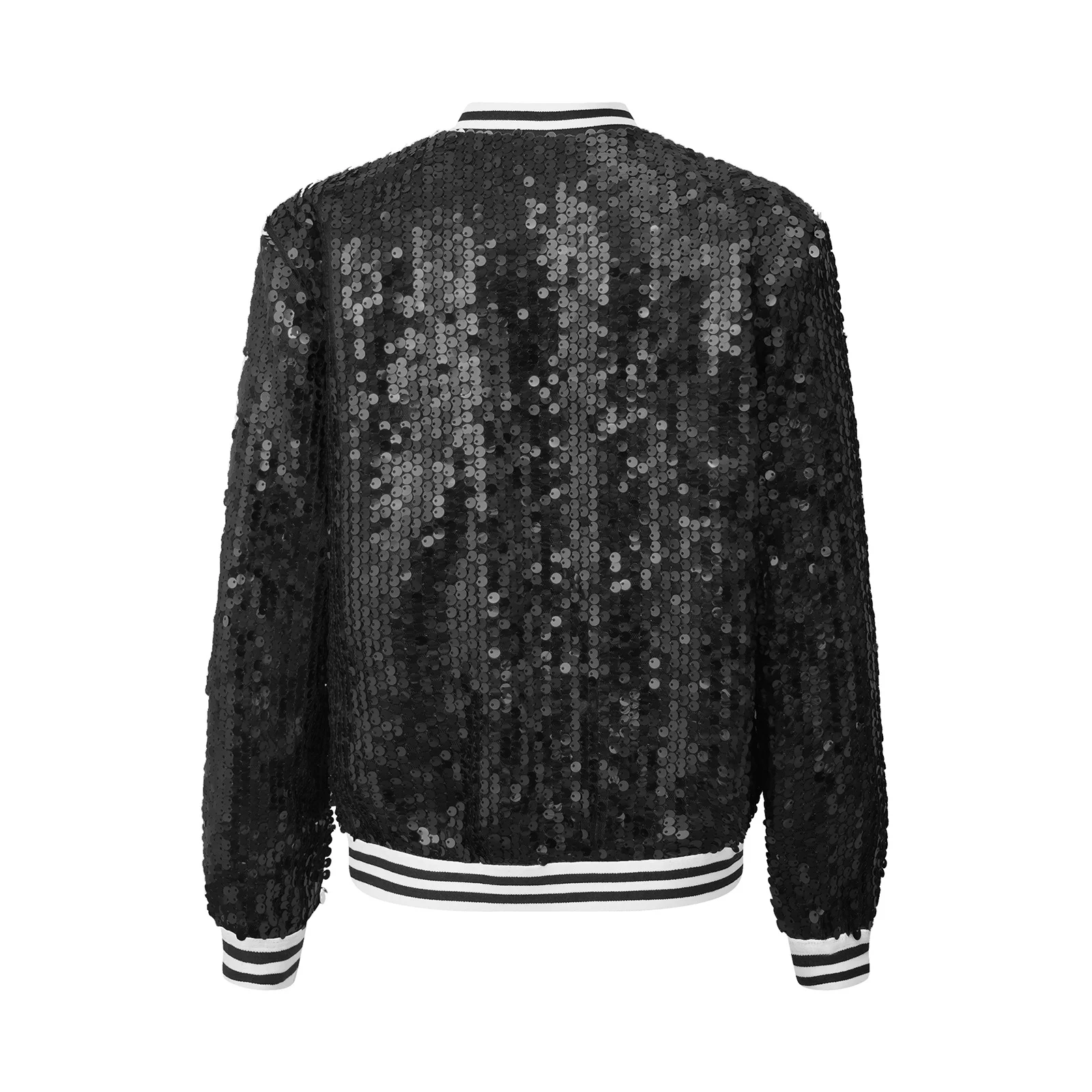 Kids Girls Sequin Bomber Jacket Zip-up Shiny Long Sleeve Flight Jacket Coat Outwear Hip Hop Street Dance Party Team Show Costume