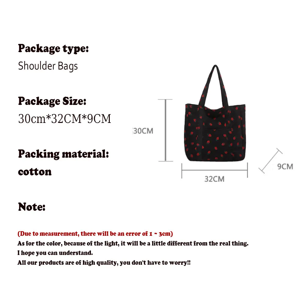 Cordhandtasche Erdbeeren Strandtasche Modische vielseitige Umhängetasche Große Kapazität Einfache Pendler-Damen-Einkaufstasche Bolsos – Detail 1