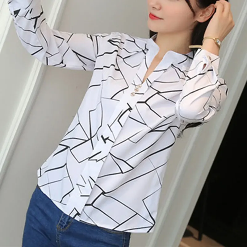 women\'s Autumn Fashion Simplicity Striped stand collar Long sleeve Shirts women clothes Casual All-match temperament Tops