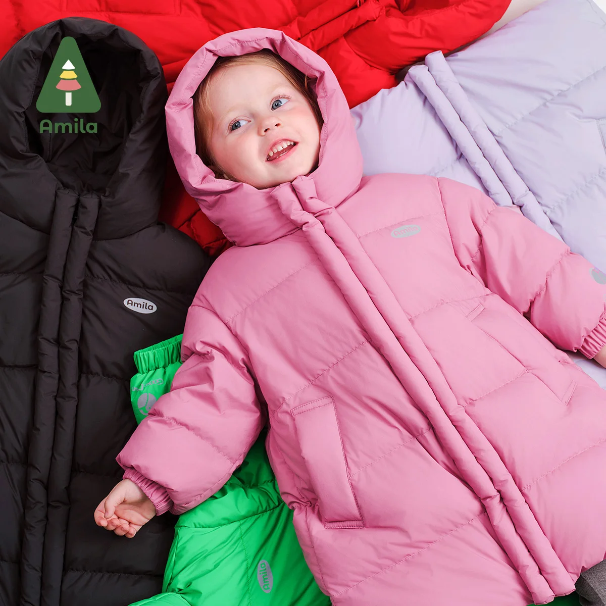 Amila Baby Down Jacket 2024 Winter New Style Boys And Girls Multi-Color White Goose Down Warm Skin-Friendly Children's Jacket