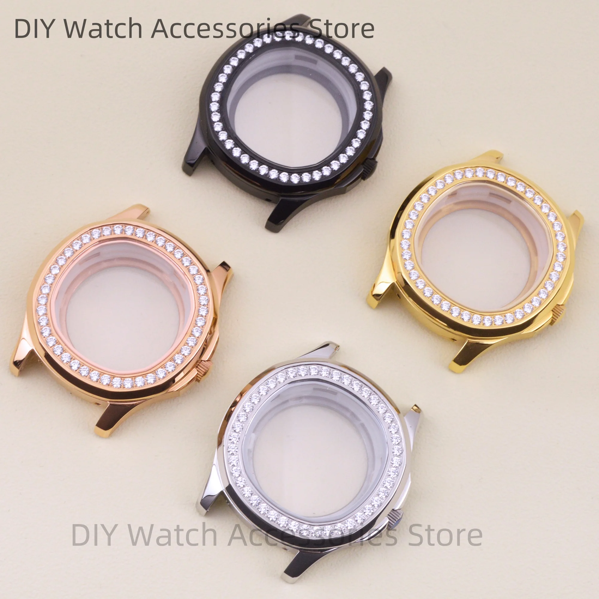 

NH35 Diamonds Case Stainless Steel Sapphire Glass 42mm 10ATM Waterproof Watch Case for NH35 NH36 Movement AQUANAUT Nautilus