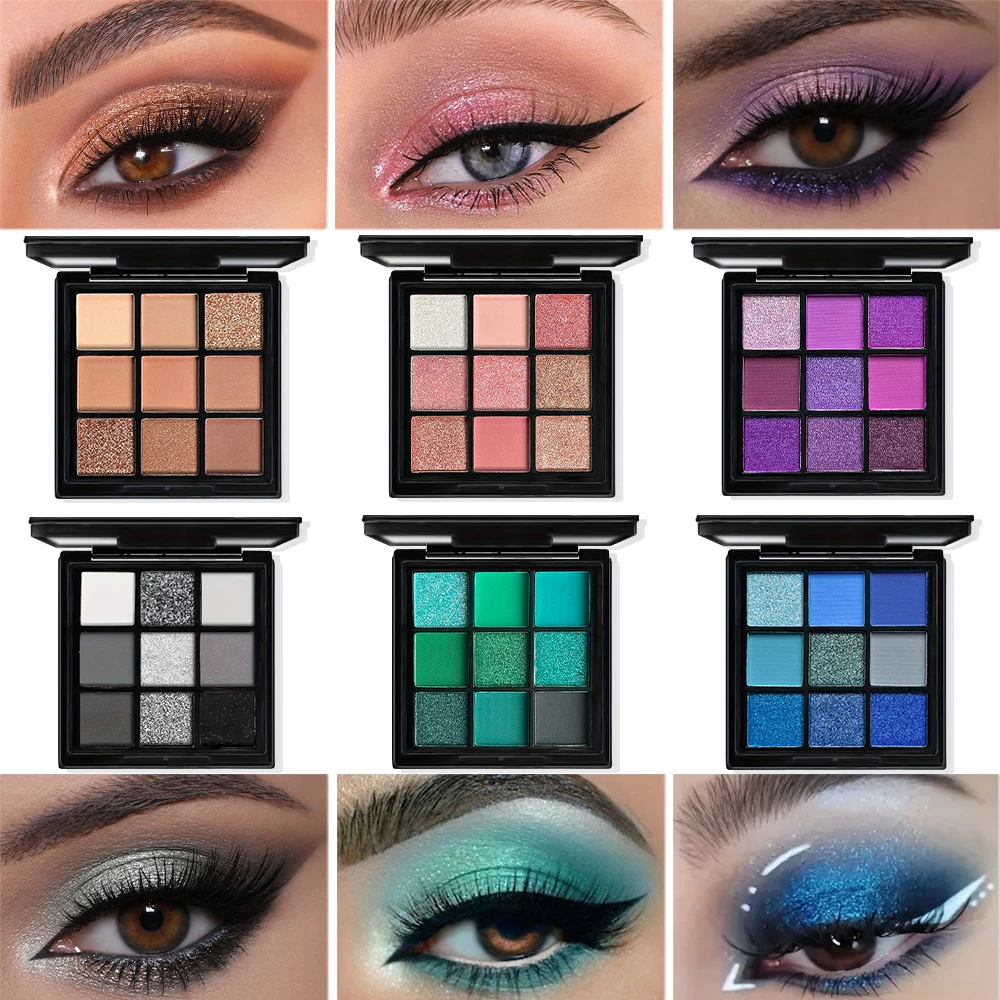 9 Color Eyeshadow Palette Matte Metallic Shimmering Glitter Eyeshadow Bright Color Long Lasting Waterproof Mini Eyeshadow Makeup