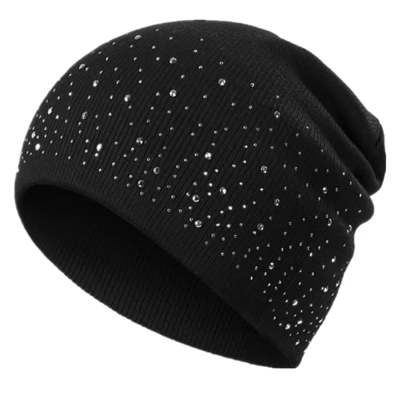 Gorąca wyprzedaż damska codzienna zimowa czapka jesienna stylowa i błyszcząca dekoracja ze strasami damska czapka Outdoor Streetwear czapka z dzianiny