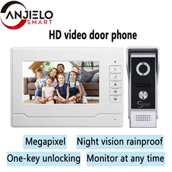 Anjielosmart 7-Inch Monitor Wired Intercom in Private House Video Door Phone for Home Security Protection System Doorbell Camera