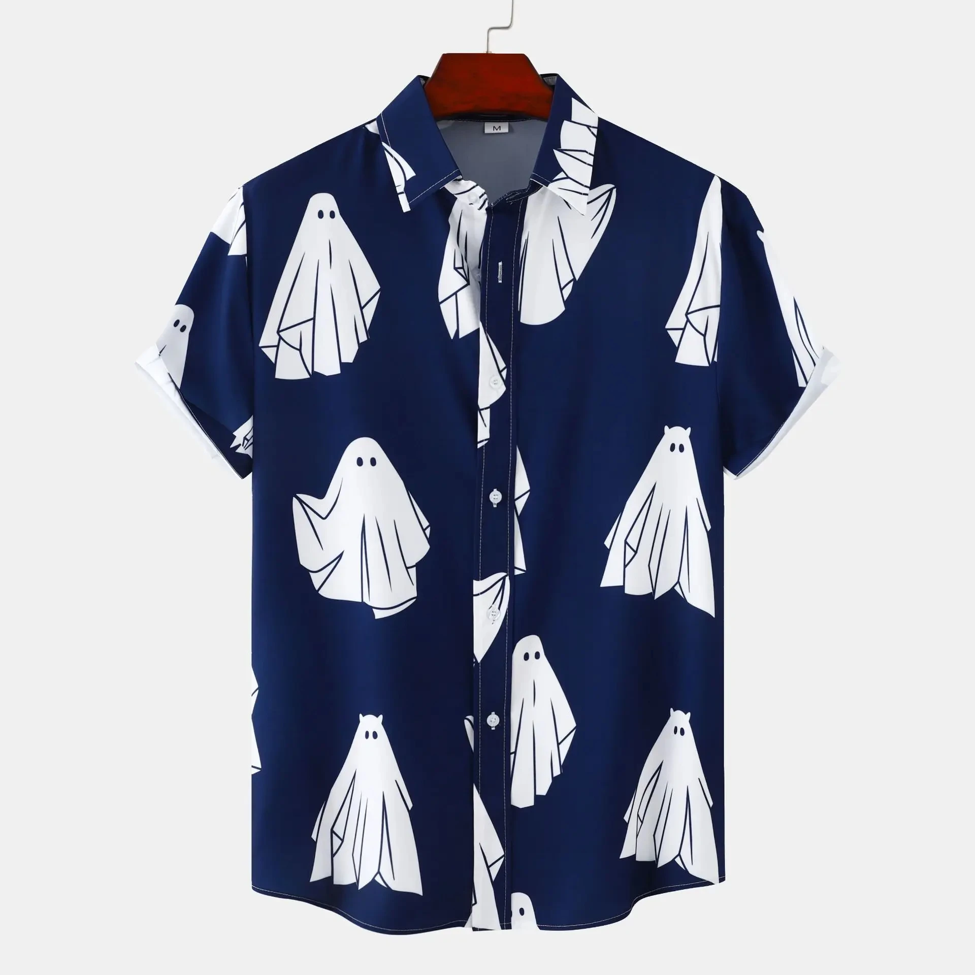 Cute Ghost Lapel Men Shirt 3D Printed Man/Women Casual Fashion Short Sleeves Shirts Button Streetwear Oversized Unisex Clothing