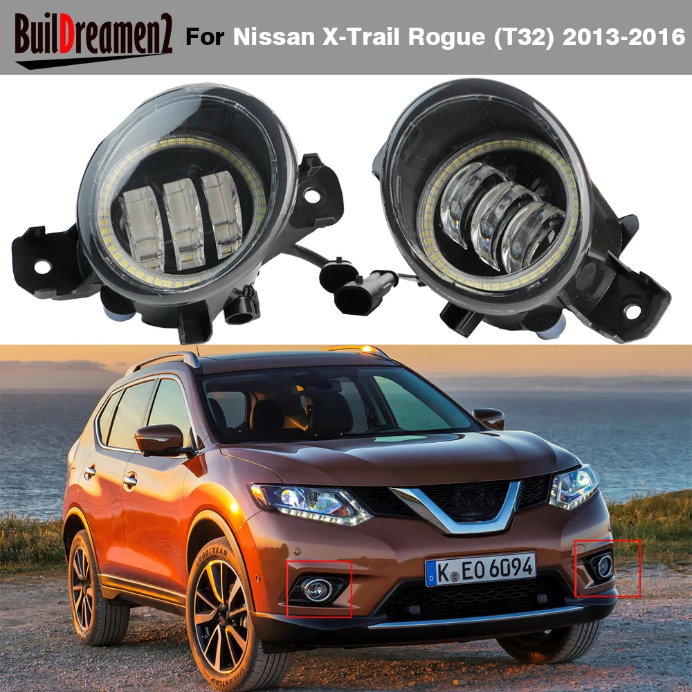 2 X Car Right + Left Angel Eye Fog Light 30W LED Lens DRL Fog Driving Lamp For Nissan X-Trail Xtrail Rogue T32 2014 2015 2016