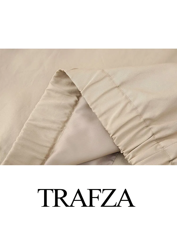 Trafza primavera moda feminina jaqueta sólida turn-down colarinho mangas compridas bolso único breasted feminino estilo de rua casacos soltos