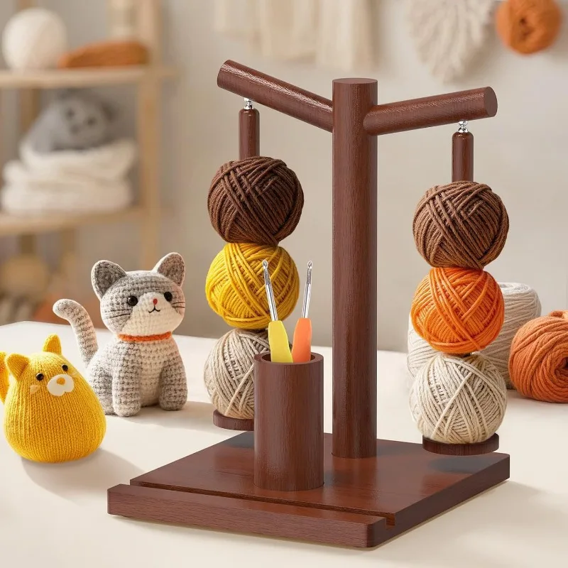 

1pcs Rotating Wooden Yarn Holder 6 Spool Knitting Stand Multifunctional Thread Spool Rack for Doll Crochet Weaving Supplies